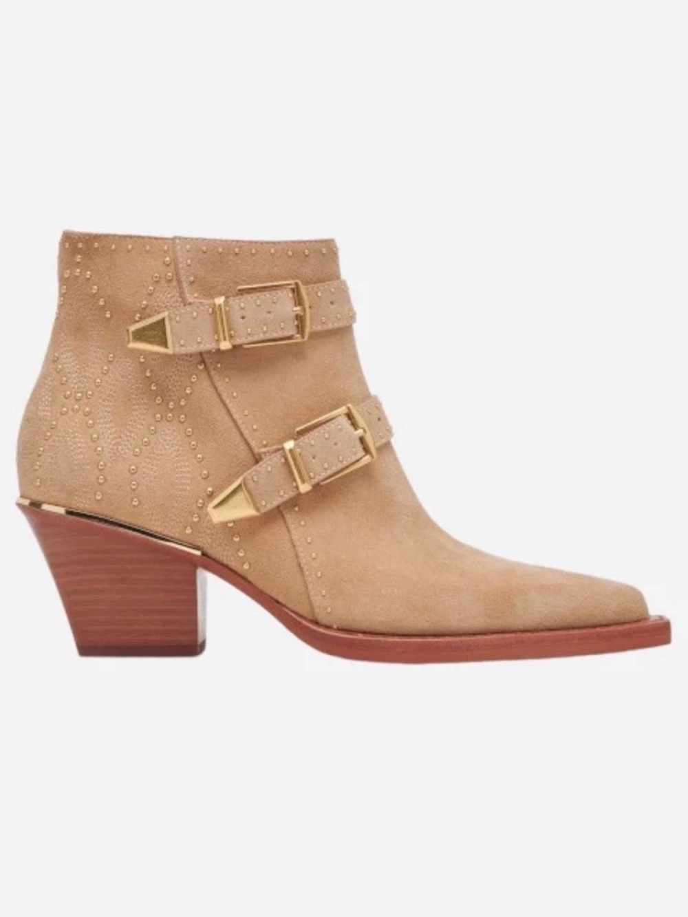 Dolce Vita Ronni Beige Camel Suede Buckle Ankle Bootie